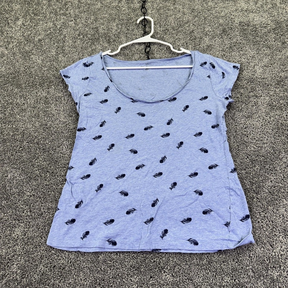Gap Shirt Womens M Blue Feather Print Scoop Neck Short Sleeve Casual Tee